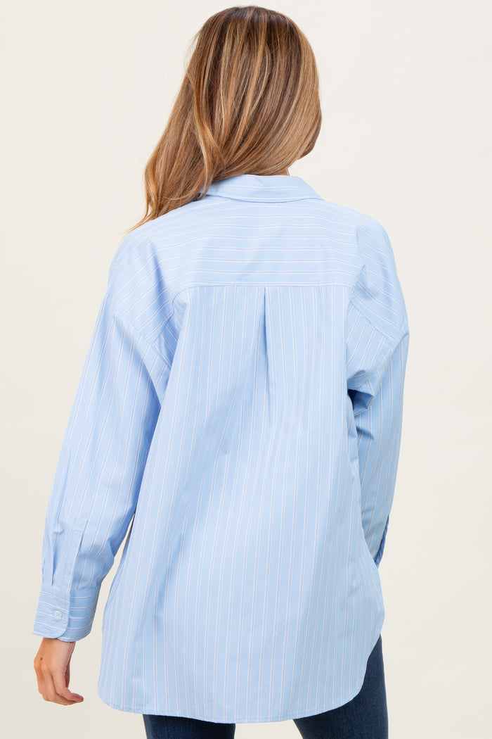 Light Blue Striped Button Down Oversized Maternity Shirt
