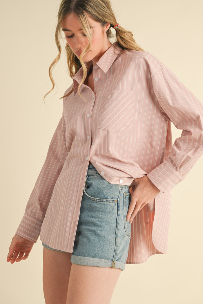 Mauve Striped Button Down Oversized Maternity Shirt
