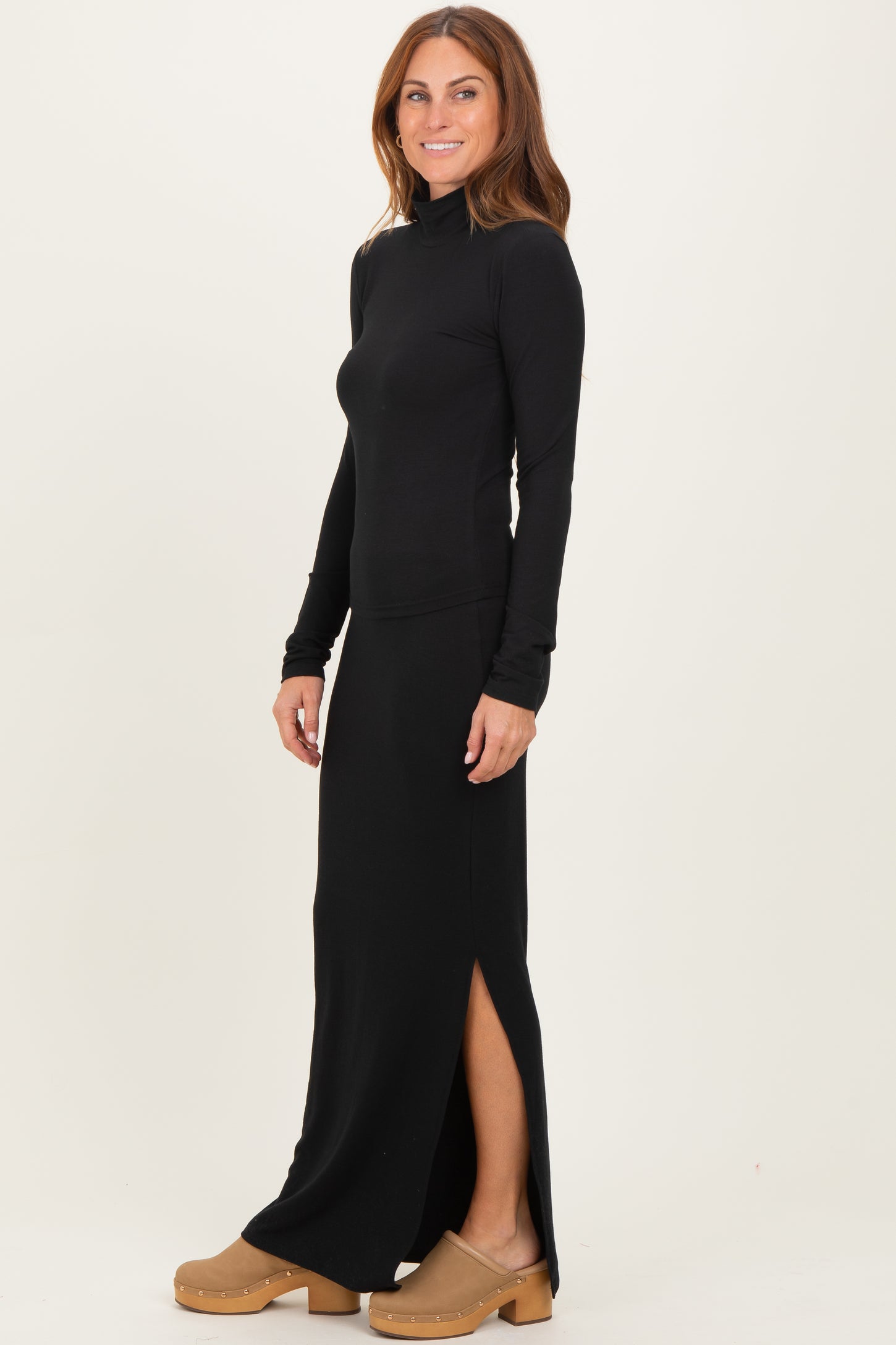 Black Turtleneck Top Maxi Skirt Set
