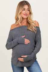 Black Striped Boat Neck Long Sleeve Maternity Top