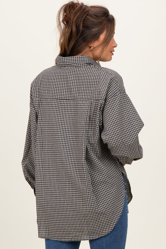 Ivory Plaid Linen Blend Maternity Button Down Shirt