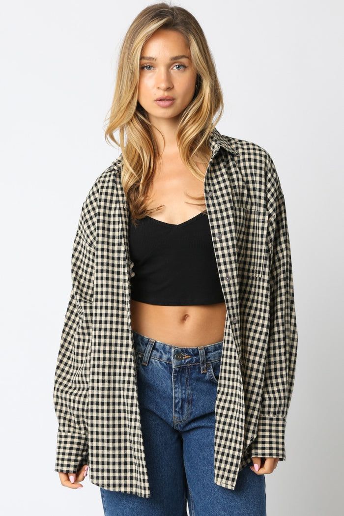 Black Gingham Button Down Shirt