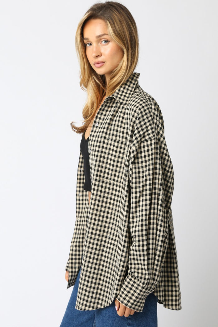 Black Gingham Button Down Shirt