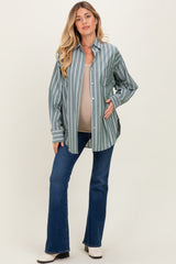 Light Olive Striped Button Down Maternity Shirt