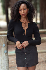 Black Ribbed Knit Cutout Tie Front Maternity Top