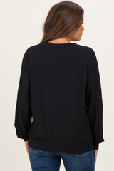 Black Textured Rib Knit Maternity Pullover