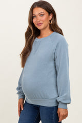 Blue Textured Rib Knit Maternity Pullover