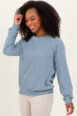 Blue Textured Rib Knit Pullover