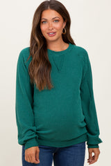 Forest Green Textured Rib Knit Maternity Pullover