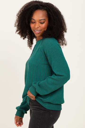 Forest Green Textured Rib Knit Pullover