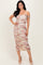 Cream Rose Floral Mesh Ruched Off Shoulder Midi Dress