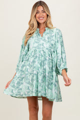 Light Olive Floral Front Tie Bubble Sleeve Maternity Mini Dress