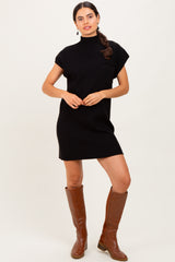 Black Ribbed Knit Maternity Short Sleeve Sweater Dress