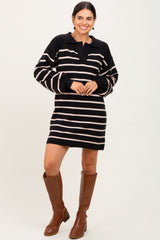 Black Striped Knit Polo Sweater Dress