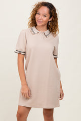 Beige Jacquard Ruffle Accent Polo Dress