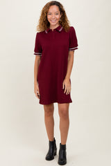 Burgundy Jacquard Ruffle Accent Polo Dress