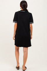 Black Jacquard Ruffle Accent Polo Dress