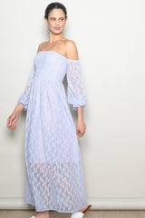Lavender Lace Overlay Smocked Maxi Dress