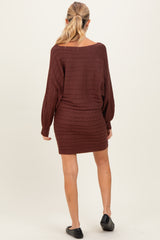 Brown Cable Knit Dolman Sleeve Maternity Sweater Mini Dress