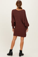 Brown Cable Knit Dolman Sleeve Sweater Mini Dress