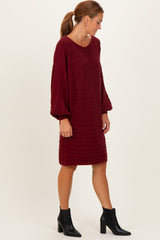 Burgundy Cable Knit Dolman Sleeve Sweater Mini Dress