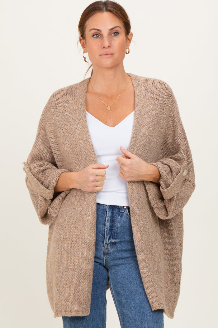 Mocha Oversized Cuffed Sleeve Maternity Cardigan