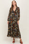 Black Floral Chiffon V-Neck Long Sleeve Maternity Maxi Dress