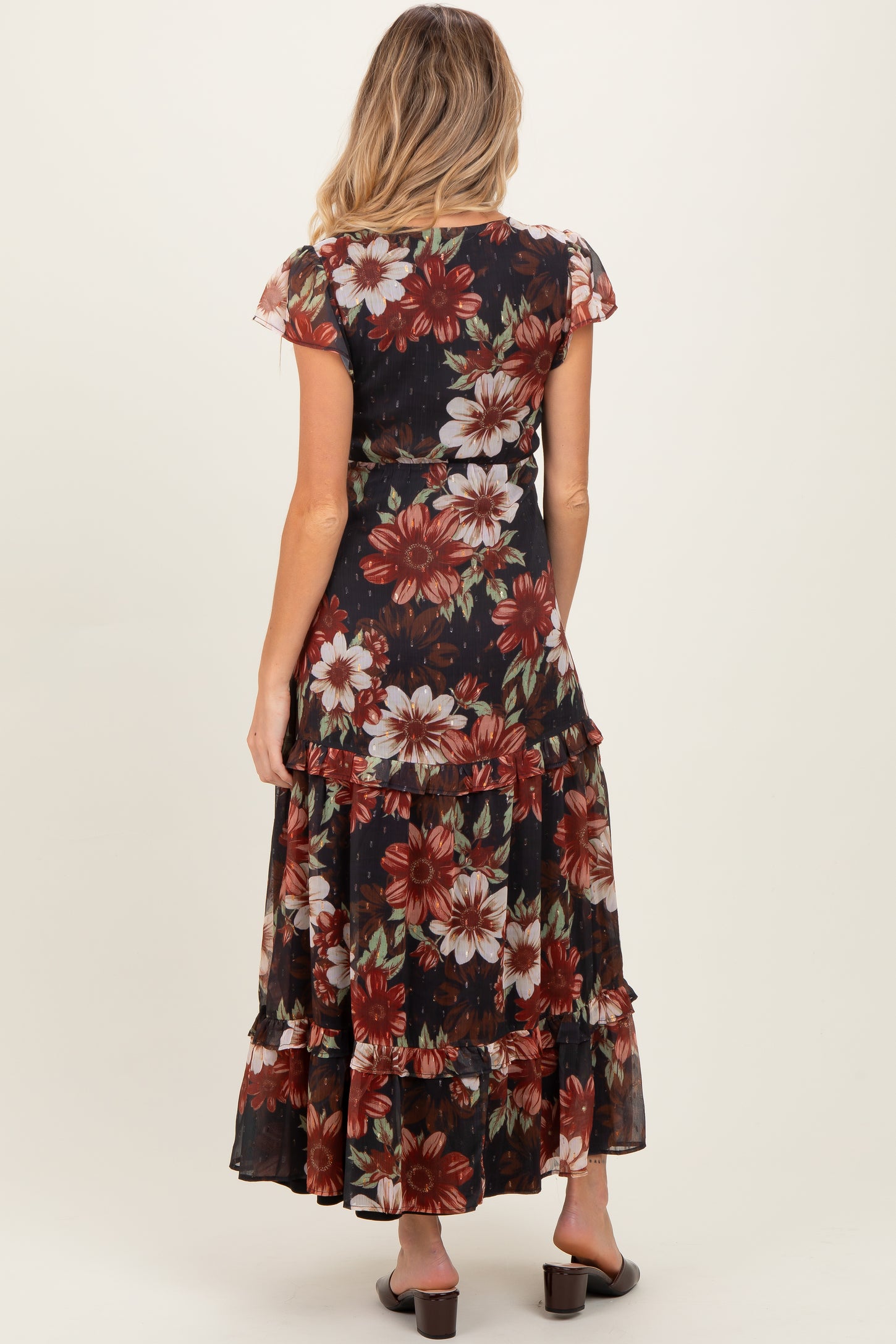 Black Floral Chiffon V-Neck Maternity Maxi Dress