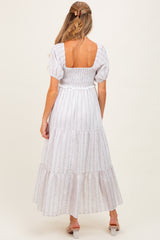 Ivory Floral Stripe Tiered Maternity Maxi Dress