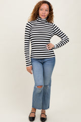 Black Striped Turtleneck Long Sleeve Top