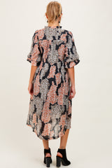 Black Floral Chiffon Front Tie Maternity Midi Dress