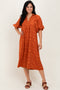 Rust Jacquard Texture V-Neck Midi Dress