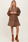 Brown Mixed Print V-Neck 3/4 Sleeve Maternity Dress