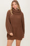 Light Brown Turtleneck Puff Sleeve Sweater Dress