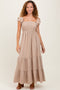 Beige Smocked Ruffle Off Shoulder Tiered Maxi Dress
