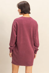 Burgundy Mineral Wash Oversized Sweatshirt Mini Dress