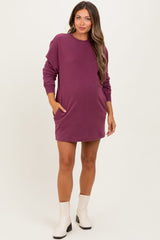 Burgundy Mineral Wash Oversized Maternity Sweatshirt Mini Dress