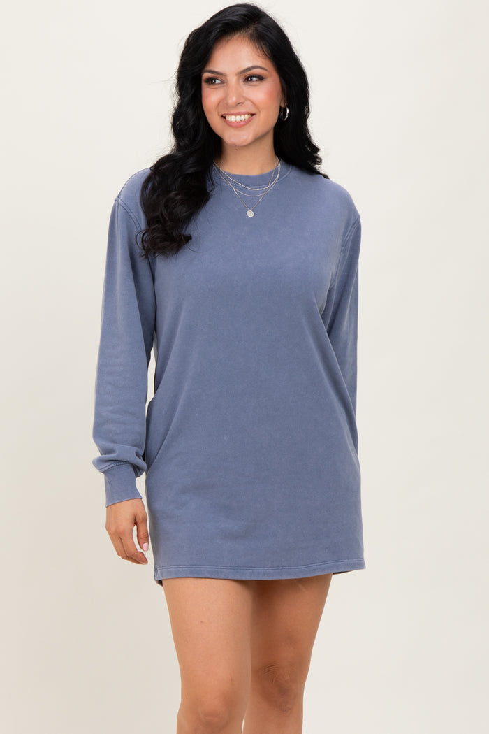 Blue Mineral Wash Oversized Maternity Sweatshirt Mini Dress