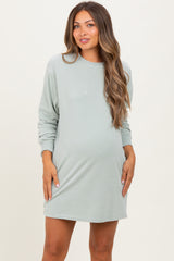 Mint Mineral Wash Oversized Maternity Sweatshirt Mini Dress