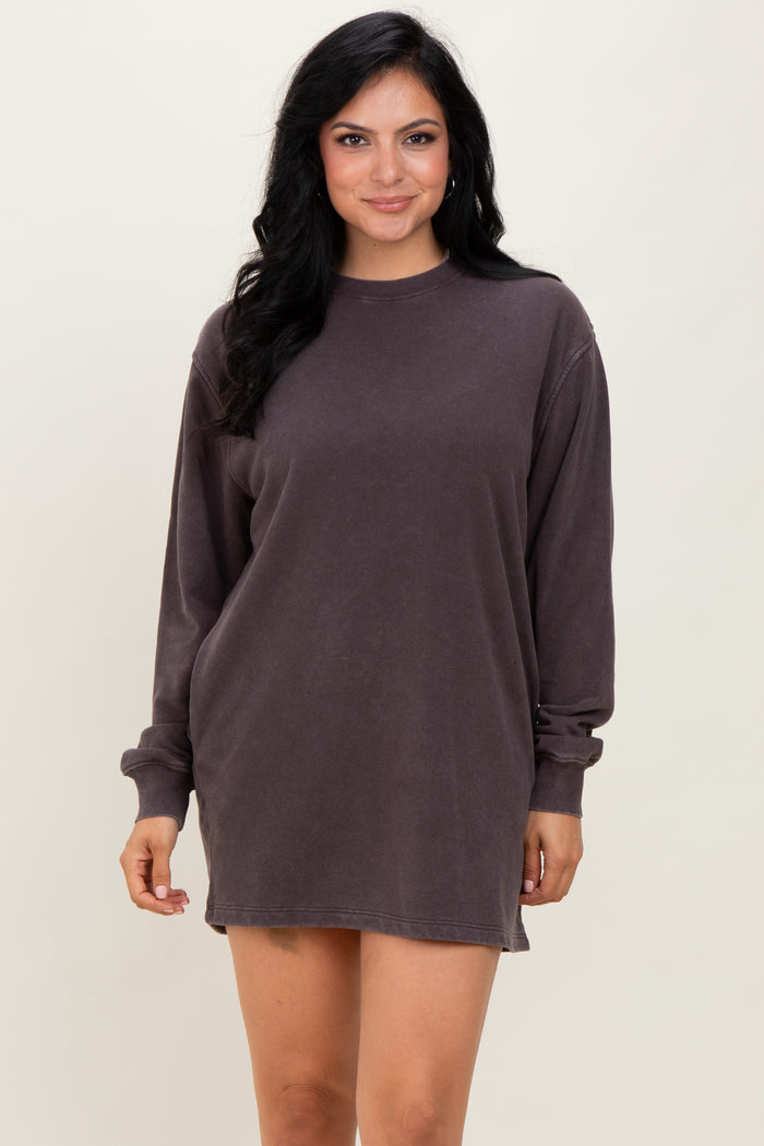 Charcoal Mineral Wash Oversized Maternity Sweatshirt Mini Dress