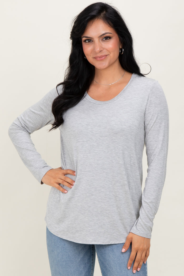 Heather Grey Inner Layer Maternity/Nursing Long Sleeve Top