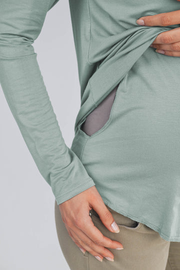Light Olive Inner Layer Maternity/Nursing Long Sleeve Top