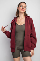 Burgundy Front Zipper Hooded Sweater