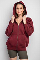 Burgundy Front Zipper Hooded Sweater