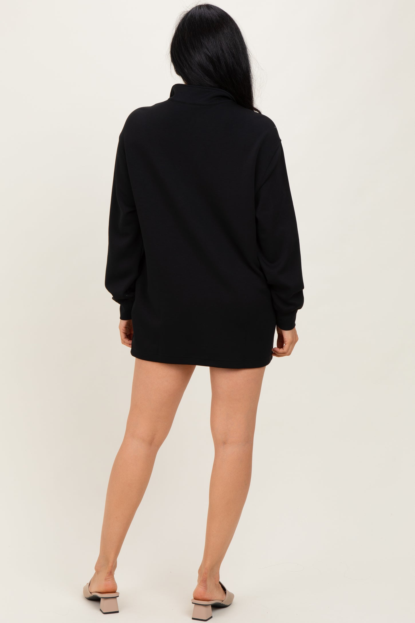 Black Half Zip Long Sleeve Mini Dress