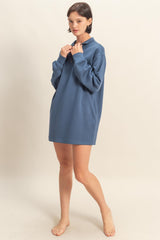 Light Navy Half Zip Long Sleeve Mini Dress