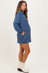 Light Navy Half Zip Long Sleeve Maternity Mini Dress