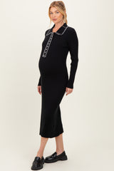 Black Contrast Stitch Maternity Midi Sweater Dress