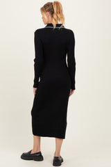 Black Contrast Stitch Maternity Midi Sweater Dress