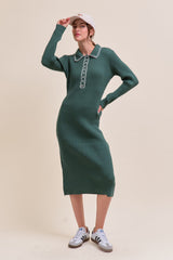 Forest Green Contrast Stitch Maternity Midi Sweater Dress